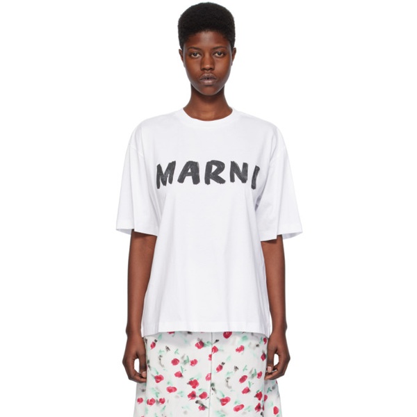 마르니 마르니 Marni White Printed T-Shirt 241379F110020