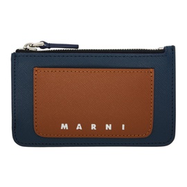 마르니 Marni Navy & Brown Saffiano Leather Card Holder 241379M163008