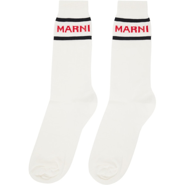 마르니 마르니 Marni White Logo Socks 241379M220002