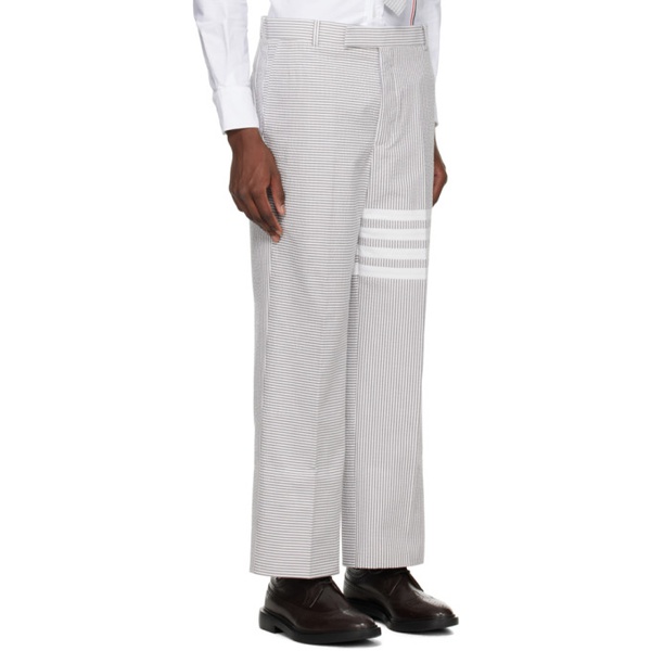 톰브라운 톰브라운 Thom Browne White & Gray 4-Bar Trousers 241381M191018