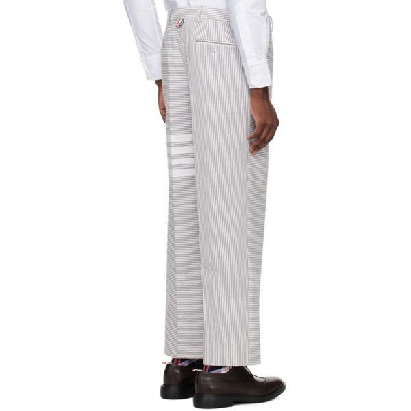 톰브라운 톰브라운 Thom Browne White & Gray 4-Bar Trousers 241381M191018
