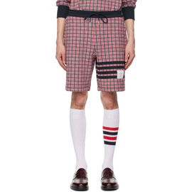 톰브라운 Thom Browne Navy & Red Check 4-Bar Shorts 241381M193005