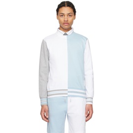 톰브라운 Thom Browne Blue & White Color Block Sweater 241381M204005