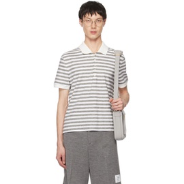 톰브라운 Thom Browne White & Gray Striped Short Sleeve Polo 241381M212012