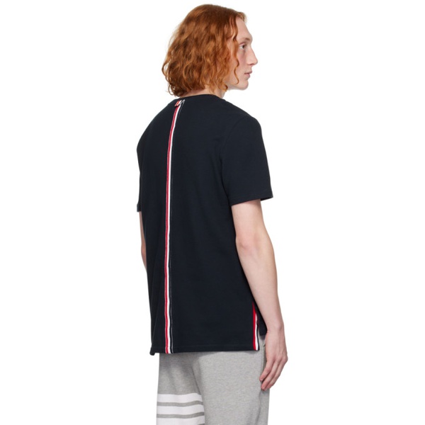 톰브라운 톰브라운 Thom Browne Navy Stripe Trim T-Shirt 241381M213018