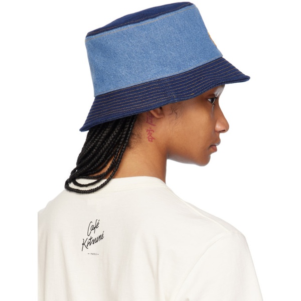 메종키츠네 Maison Kitsune Blue Denim Bucket Hat 241389F015000