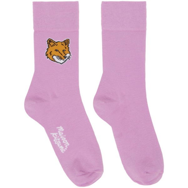 메종키츠네 Maison Kitsune Purple Fox Head Socks 241389F076000