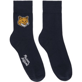 Maison Kitsune Navy Fox Head Socks 241389F076001