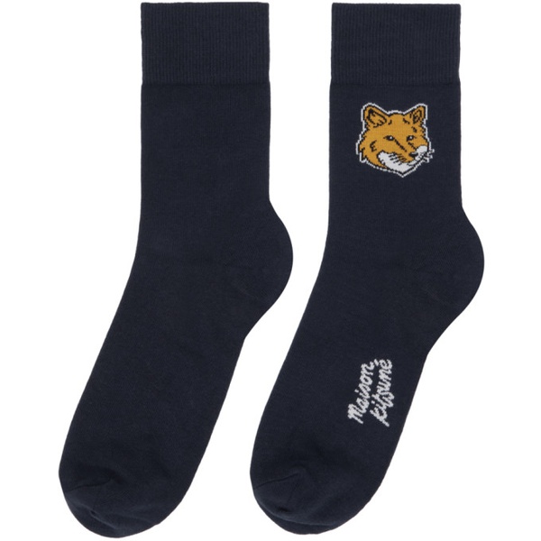 메종키츠네 Maison Kitsune Navy Fox Head Socks 241389F076001