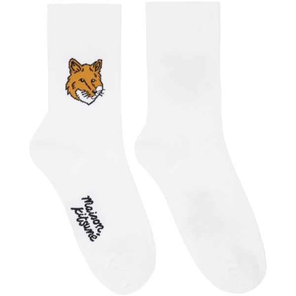 메종키츠네 Maison Kitsune White Fox Head Socks 241389F076009