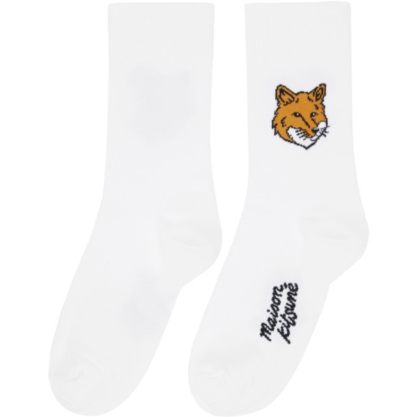 메종키츠네 Maison Kitsune White Fox Head Socks 241389F076009
