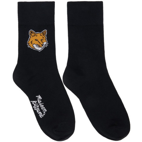 메종키츠네 Maison Kitsune Black Fox Head Socks 241389F076010