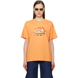 Maison Kitsune Orange Surfing Foxes T-Shirt 241389F110010