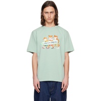 Maison Kitsune Green Surfing Foxes T-Shirt 241389M213045