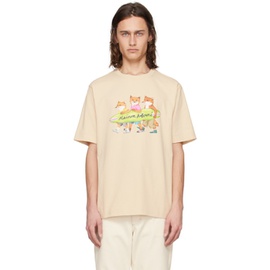 Maison Kitsune Beige Surfing Foxes T-Shirt 241389M213046