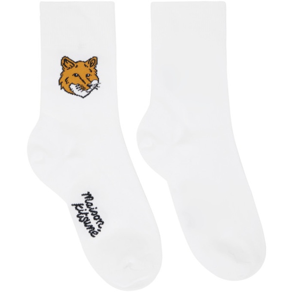 메종키츠네 Maison Kitsune White Fox Head Socks 241389M220003