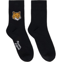 Maison Kitsune Black Fox Head Socks 241389M220004