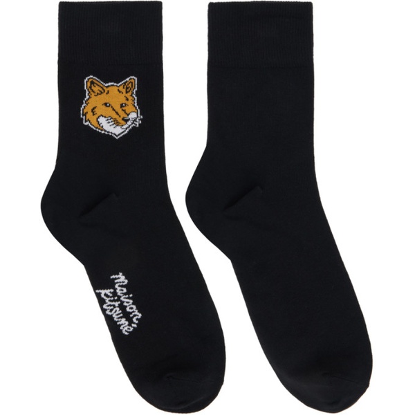 메종키츠네 Maison Kitsune Black Fox Head Socks 241389M220004