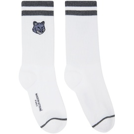 Maison Kitsune White & Gray Bold Fox Head Sporty Socks 241389M220005