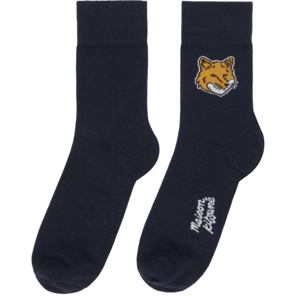 메종키츠네 Maison Kitsune Navy Fox Head Socks 241389M220011
