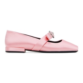 베르사체 Versace Pink Gianni Ribbon Open Satin Ballerina Flats 241404F118006