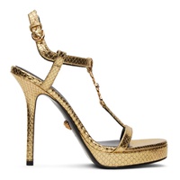 베르사체 Versace Gold Medusa 95 Metallic Heeled Sandals 241404F125012
