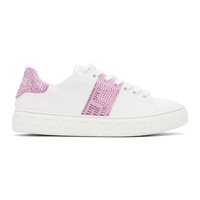 베르사체 Versace White & Pink Crystal Greca Sneakers 241404F128001