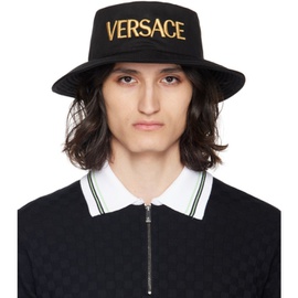 베르사체 Versace Black Embroidered Logo Bucket Hat 241404M140002