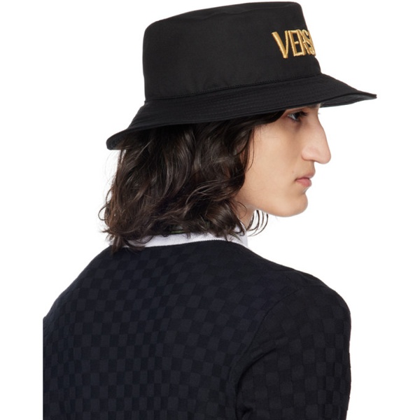 베르사체 베르사체 Versace Black Embroidered Logo Bucket Hat 241404M140002