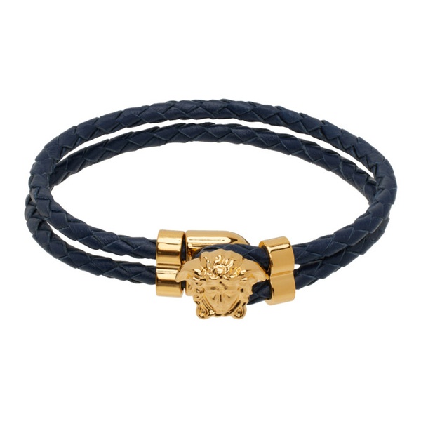베르사체 베르사체 Versace Navy Medusa Leather Bracelet 241404M142000