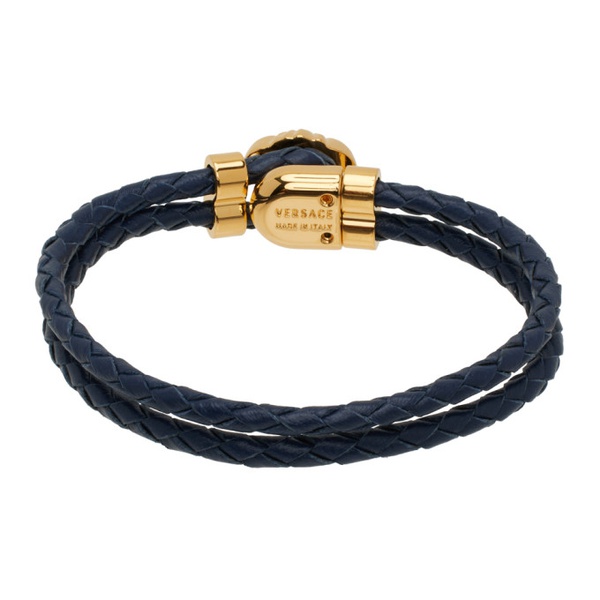 베르사체 베르사체 Versace Navy Medusa Leather Bracelet 241404M142000
