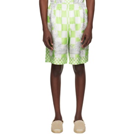 베르사체 Versace Green & White Medusa Contrasto Shorts 241404M193011