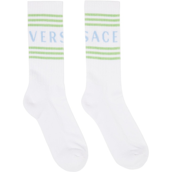베르사체 베르사체 Versace White 90s Vintage Logo Socks 241404M220023