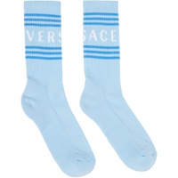 베르사체 Versace Blue & White 90s Vintage Logo Socks 241404M220025