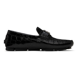 베르사체 Versace Black Croc-Effect Leather Driver Loafers 241404M231030