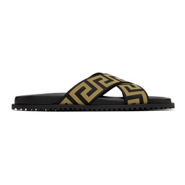 베르사체 Versace Black & Gold Greca Sandals 241404M234002