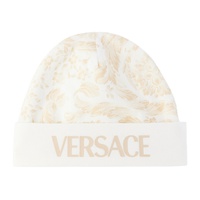 베르사체 Versace Baby White & Beige Barocco Beanie 241404M699004
