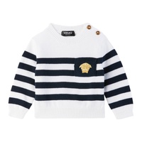 베르사체 Versace Baby White & Navy Nautical Stripe Sweater 241404M718003