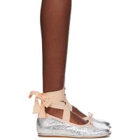 Simone Rocha Silver Heart Toe Ribbon Bow Ballerina Flats 241405F118001