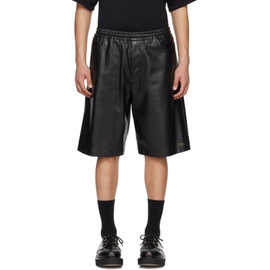 언더커버 UNDERCOVER Black Drawstrings Faux-Leather Shorts 241414M193007