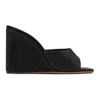 Amina Muaddi Black Lupita Crystal Wedge Heeled Sandals 241415F125019
