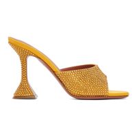 Amina Muaddi Yellow Lupita Crystal Slipper Heeled Sandals 241415F125021
