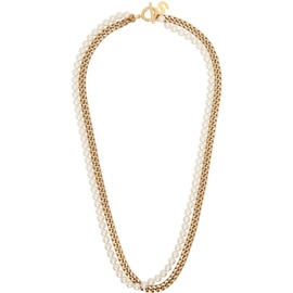 사카이 Sacai Gold & White Pearl Chain Long Necklace 241445F023001