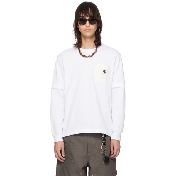 칼하트 사카이 Sacai White Carhartt WIP 에디트 Edition Long Sleeve T-Shirt 241445M213038