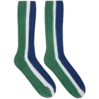 사카이 Sacai Green & Navy Vertical Dye Socks 241445M220005
