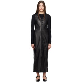 FRAME Black Vest Leather Midi Dress 241455F054000