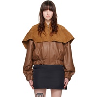JW 앤더슨 JW Anderson Brown Oversized Collar Leather Bomber Jacket 241477F058001