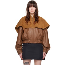 JW 앤더슨 JW Anderson Brown Oversized Collar Leather Bomber Jacket 241477F058001