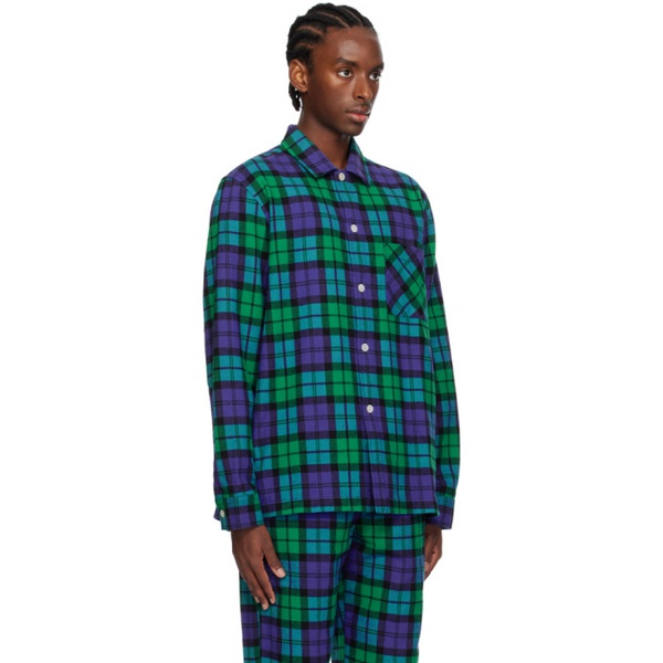  테클라 Tekla Green & Blue Plaid Pyjama Shirt 241482M218018