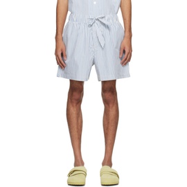 테클라 Tekla White & Blue Drawstring Pyjama Shorts 241482M218023